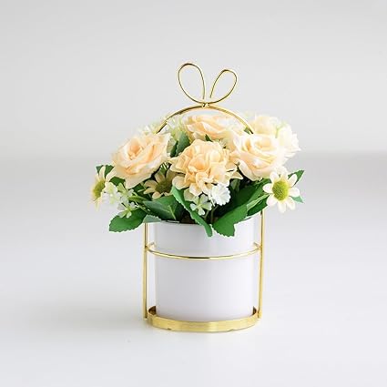 Photo 1 of Xshelley Gold-plated flower stand flower pot , artificial flower decorative home, ornaments, gift floral art, wedding, party, living room, desk decoration (Rose Ball Chrysanthemum Champagne)