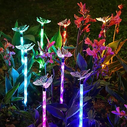 Photo 1 of Set of 8 Plastic Solar Garden Lights for Garden Decor - Upgraded Solar Lights with Remote,8 Modes Waterproof Solar Decorative Stake Lights for Outside Garden Patio Yard Pathway Grave (U-001)
