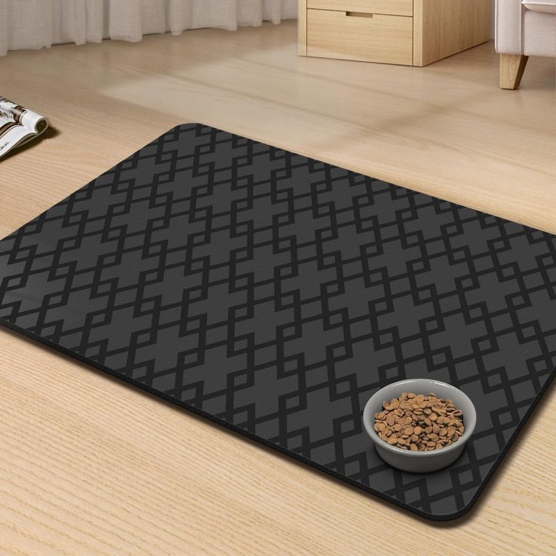 Photo 1 of Dog Mat for Food and Water, Pet Feeding Mat for Dog and Cat, Mat-Absorbent Quick Dry Dog Mat for Water Spill, Puppy Pad Tray Prevent Food Overflow, Fit to Small, Medium and Big Pets, 19 * 12
