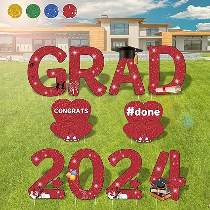 Photo 1 of Graduation Yard Signs Class of 2024 Red Graduation Decorations Grad Backyard Party Decor & Photography Backdrop 15" Large Size
