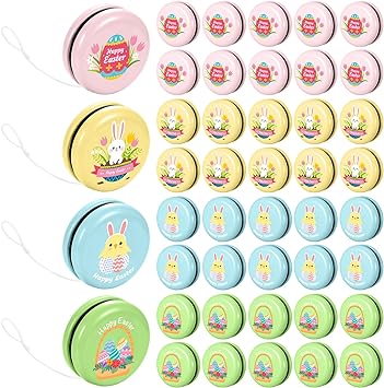 Photo 1 of Easter Gift Yo Yos for Kids 2 Inch Metal Yo Yos with Colorful Designs for Easter Basket Stuffers Goodie Bag Fillers Holiday Stocking Stuffers Classroom Prizes, 4 Style(24 Pcs)
