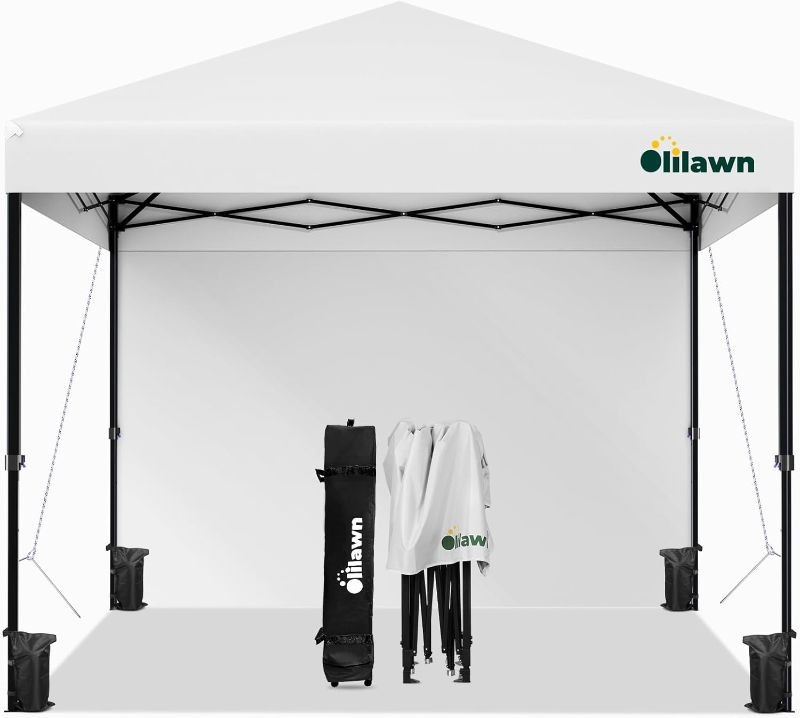 Photo 1 of 10x10ft Pop Up Canopy Tent, Outdoor Easy Up Canopy with Sidewalls, 420D Waterproof Instant Portable Canopy Shelter for Patio w/Roller Bag, Adjustable Legs, Sandbags, Ropes, Stakes - White
