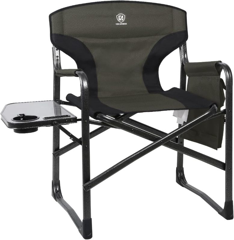 Photo 1 of EVER ADVANCED Lightweight Folding Directors Chairs Outdoor, Aluminum Camping Chair with Side Table and Storage Pouch, Heavy Duty Supports 350LBS
