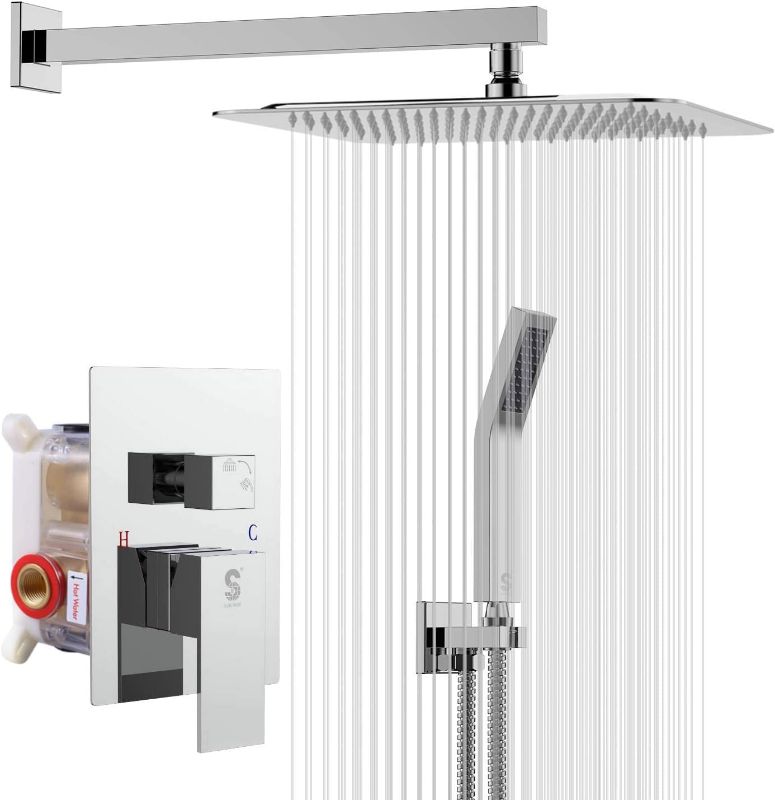 Photo 1 of SR SUN RISE SRSH-D1203 12 Inches Bathroom Luxury Rain Mixer Shower Combo Set Wall Mounted Rainfall Shower Head System Polished Chrome Shower Faucet Rough-in Valve Body and Trim Included

