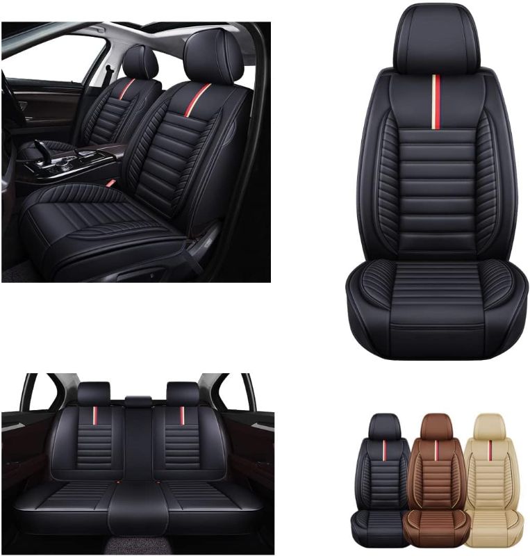 Photo 1 of OASIS AUTO Car Seat Covers Premium Waterproof Faux Leather Cushion Universal Accessories Fit SUV Truck Sedan Automotive Vehicle Auto Interior Protector Full Set (OD-001 Black)
