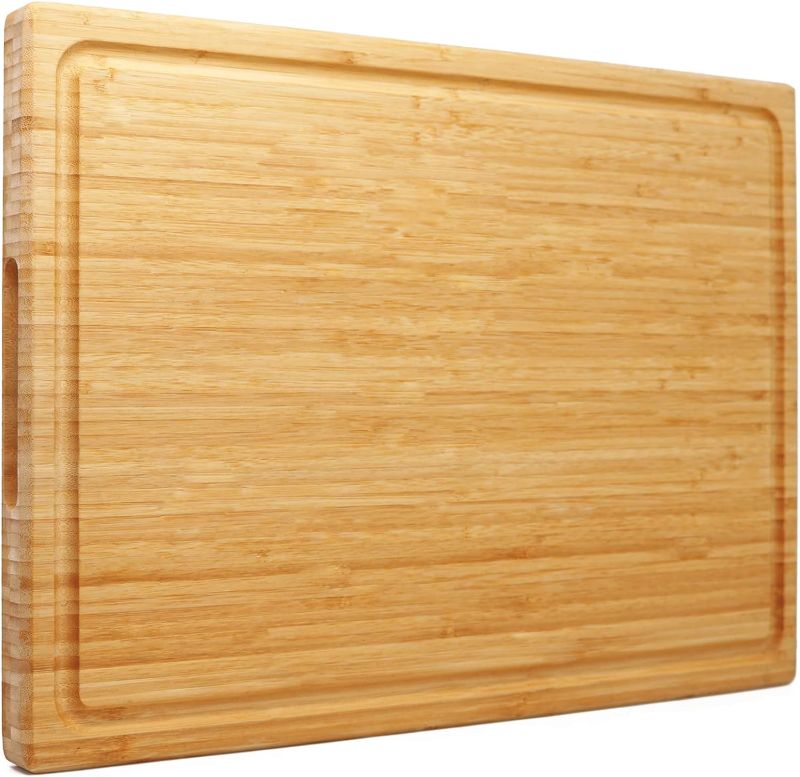 Photo 1 of Extra Large XXXL Bamboo Cutting Board 24 x16 Inch, Largest Wooden Butcher Block for Turkey, Meat, Vegetables, BBQ, Over the Sink Chopping Board with Handle and Juice Groove, Thickness 1.25"
