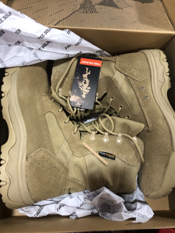 Photo 2 of FREE SOLDIER Men’s Tactical Boots 8 Inches Lightweight Combat Boots Durable Suede Leather Military Work Boots Desert Boots
SIZE 11.5