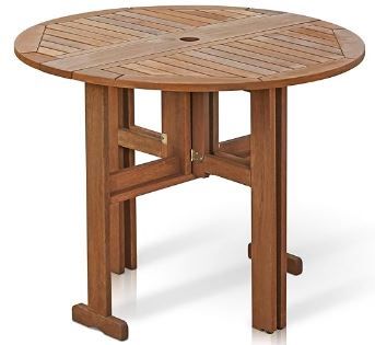 Photo 1 of Furinno FG17035 Tioman Hardwood Patio Furniture Gateleg Round Table in Teak Oil, Natural