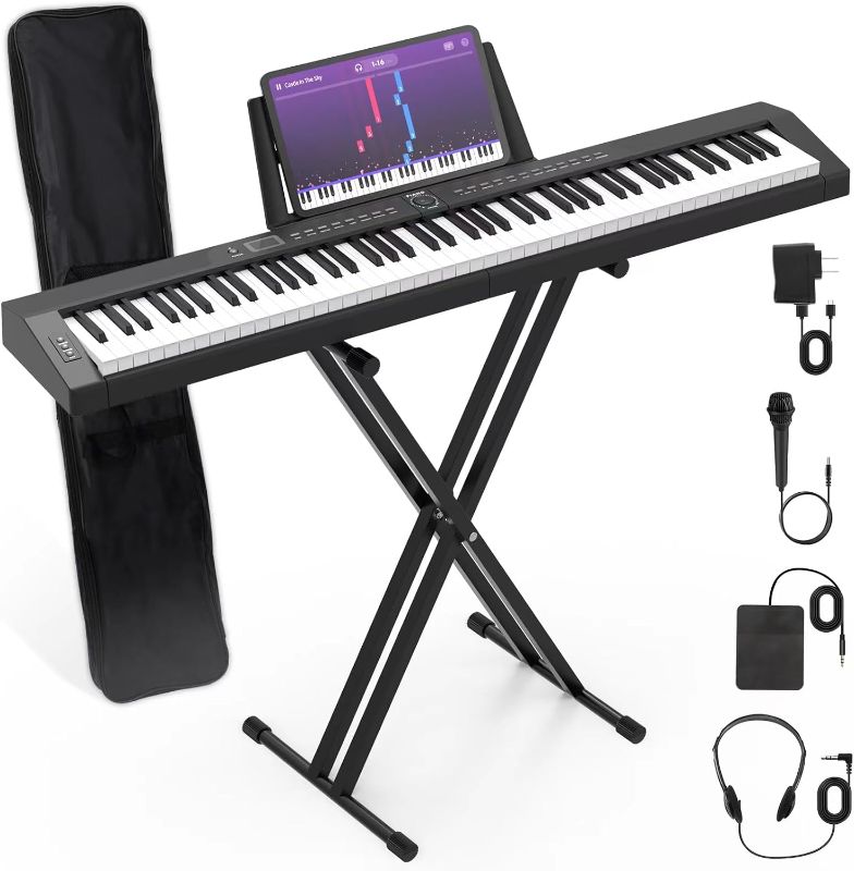 Photo 1 of 88 Key Digital Piano Beginner Electric Keyboard Full Size with Semi-Weighted Velocity-Sensitive Keys Dual 20W Speakers Bundle include Sustain Pedal, Carrying Bag, Piano Stand, Earphone
