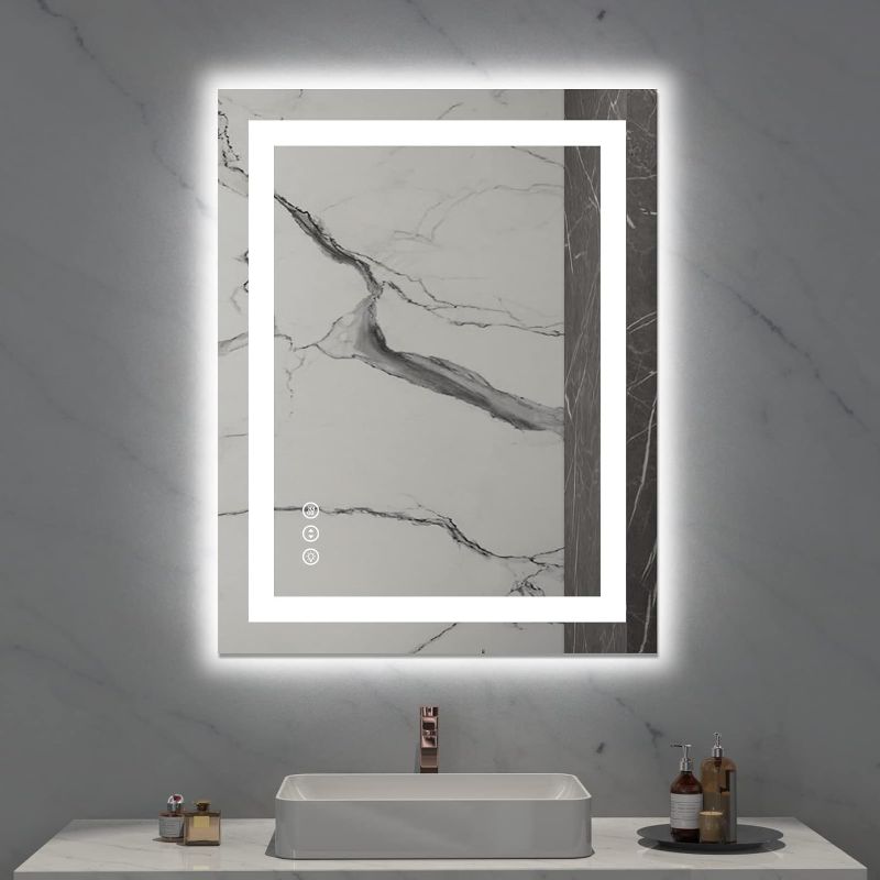 Photo 1 of LOAAO 28X36 LED Bathroom Mirror with Lights, Anti-Fog, Dimmable, Backlit + Front Lit, Lighted Bathroom Vanity Mirror for Wall, Memory Function, Tempered Glass, Safe to Use, ETL Listed
