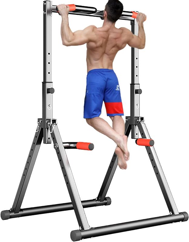 Photo 1 of Foldable Power Tower Dip Station Pull Up Bar Station Adjustable Multifunction Fitness Tower Station Training Equipment Home Outdoor, Stable Triangular Structure
