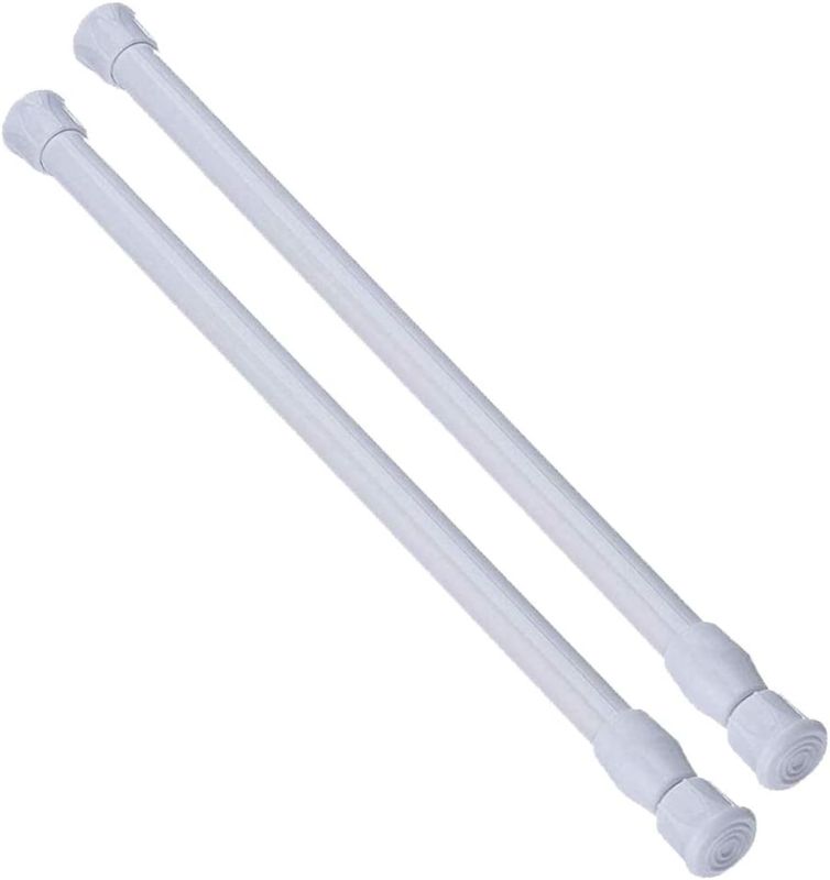 Photo 1 of 2pcs White Tension Rods 16 to 28 Inch, No Slip Tension Curtain Rod Adjustable Small Curtain Rod, Spring Kitchen Curtain Rods, Expandable No Drilling
