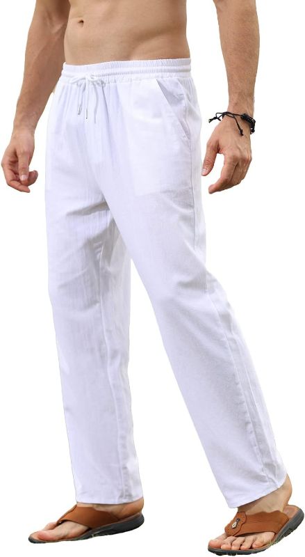 Photo 1 of EndoraDore Men's Linen Cotton Pants Slim Fit Joggers Pants Athletic Workout Elastic Trousers Pants Beach Vacation  2XL