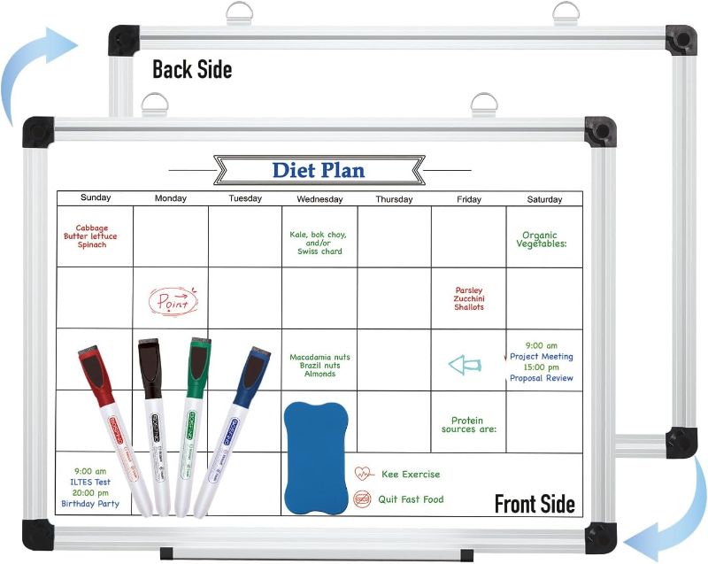 Photo 1 of DumanAsen Calendar Whiteboard, 12 x 16 Magnetic Monthly Calendar Whiteboard for Wall, Portable Double Sided Whiteboard for Home,Office, Includes Markers, Marker Tray, Eraser and Hanging Hardware