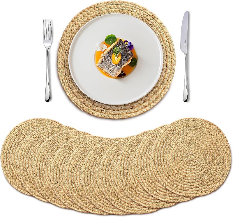 Photo 1 of BLUEWEST Woven Placemats, 13" Round Placemats Rattan Placemats (Pack 10) Wicker Water Hyacinth Placemats, Braided Placemats Set, Heat Resistant/Anti-Slip/Durable for Dinner Plate, Dining Table

