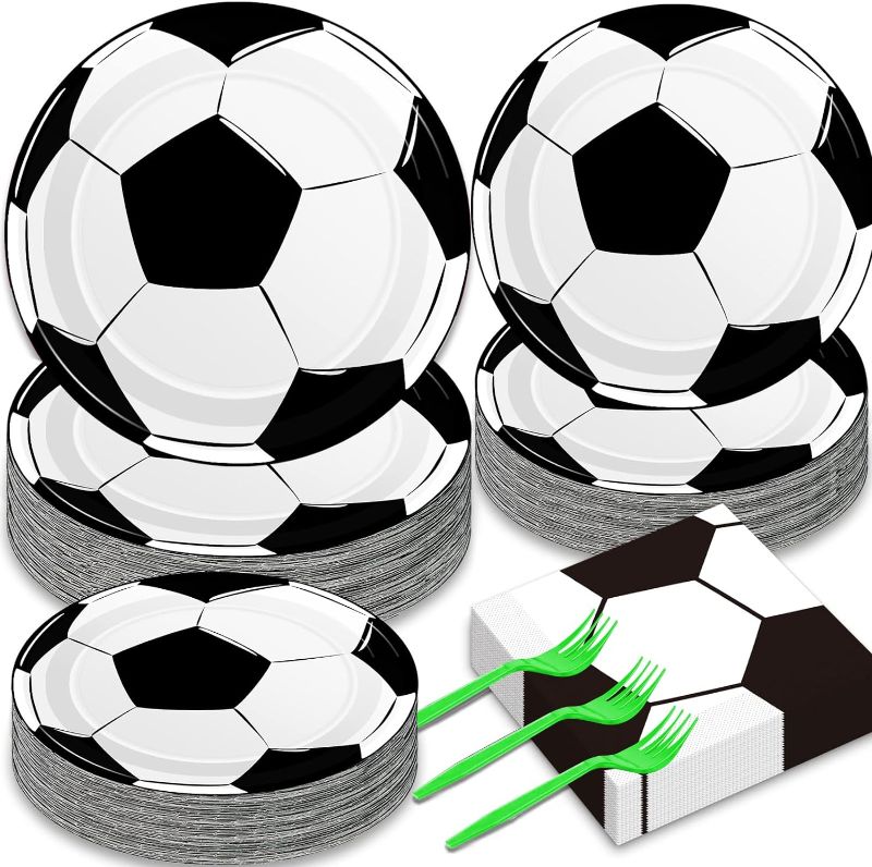 Photo 1 of 50 Guests Soccer Plates Napkins Party Supplies Soccer Birthday Party Decorations Disposable Paper Dinnerware Tableware Set Soccer Ball Party Decoration Favors
