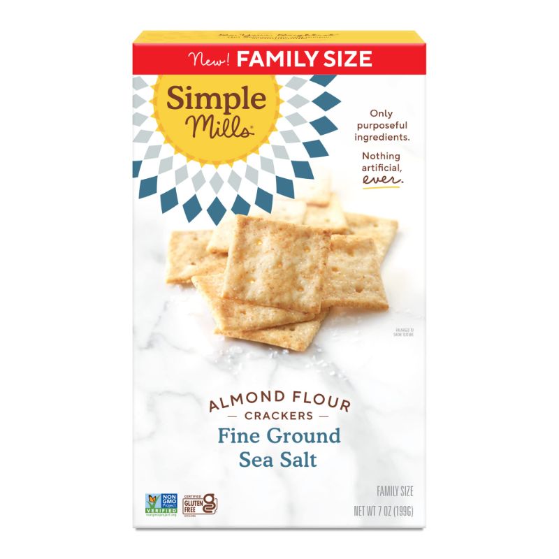 Photo 1 of Simple Mills Almond Flour Crackers, Family Size, Fine Ground Sea Salt - Gluten Free, Vegan, Healthy Snacks, 7 Ounce (Pack of 2) Fine Ground Sea Salt 7 Ounce (Pack of 2)-- EXP 07/2024