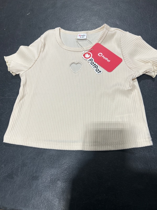 Photo 1 of 4-5Y GIRLS BEIGE SHIRT WITH HEART CUT OUT 