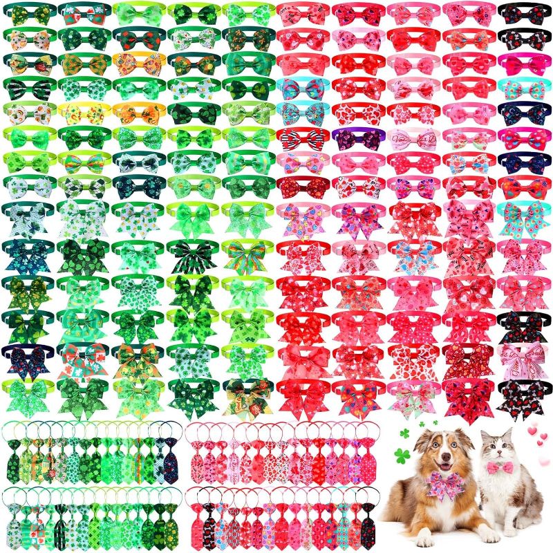 Photo 1 of Clysee 200 Pcs Valentine's Day Dog Bow Ties St. Patrick's Day Dog Collars Set, Clover Lucky Pattern Dog Grooming Bowties and Neckties Dog Collar for Small Middle Dogs Pets Puppies Grooming Accessories