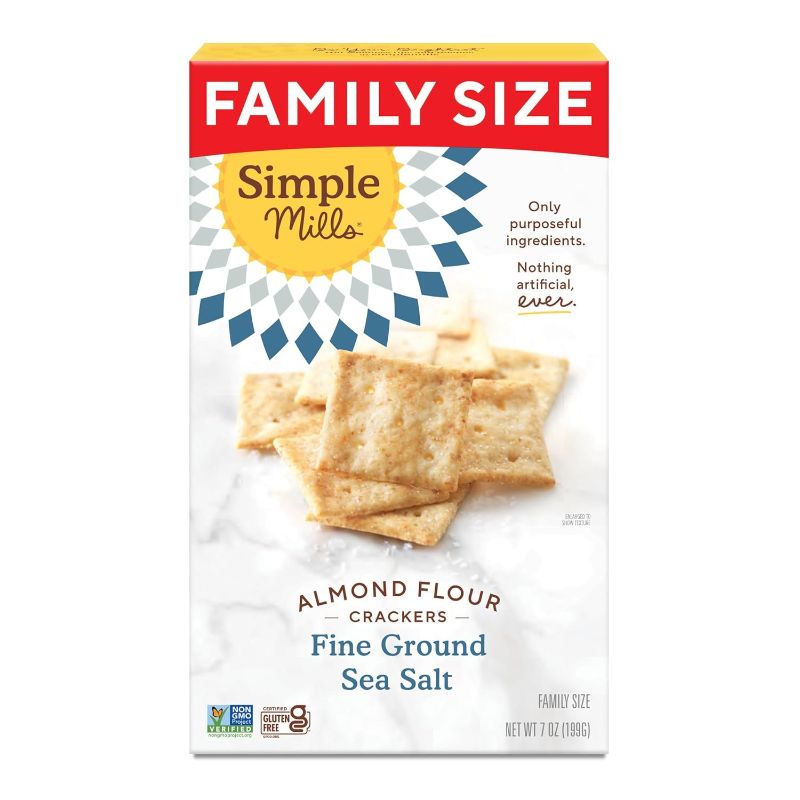 Photo 1 of 2 PACK Simple Mills Almond Flour Crackers, Family Size, Fine Ground Sea Salt - Gluten Free, Vegan, Healthy Snacks, 7 Ounce
