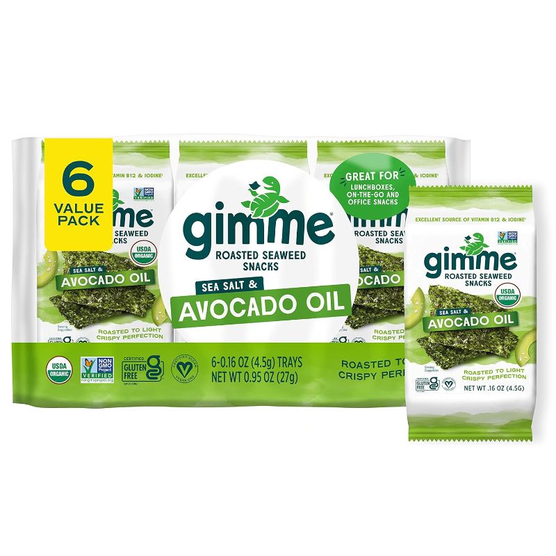 Photo 1 of 2 PACK gimMe - Sea Salt & Avocado Oil - 6 Count - Organic Roasted Seaweed Sheets - Keto, Vegan, Gluten Free - Great Source of Iodine & Omega 3’s - Healthy On-The-Go Snack for Kids & Adults
