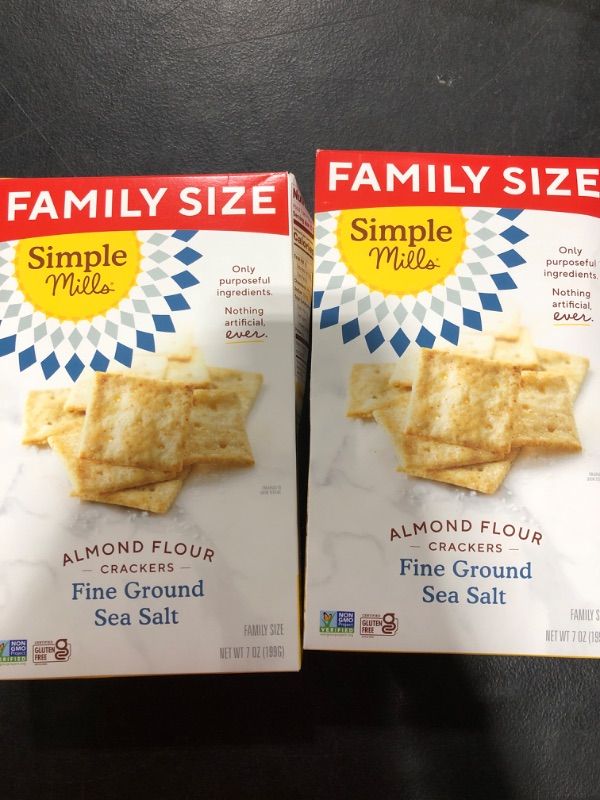 Photo 2 of 2 PACK Simple Mills Almond Flour Crackers, Family Size, Fine Ground Sea Salt - Gluten Free, Vegan, Healthy Snacks, 7 Ounce
