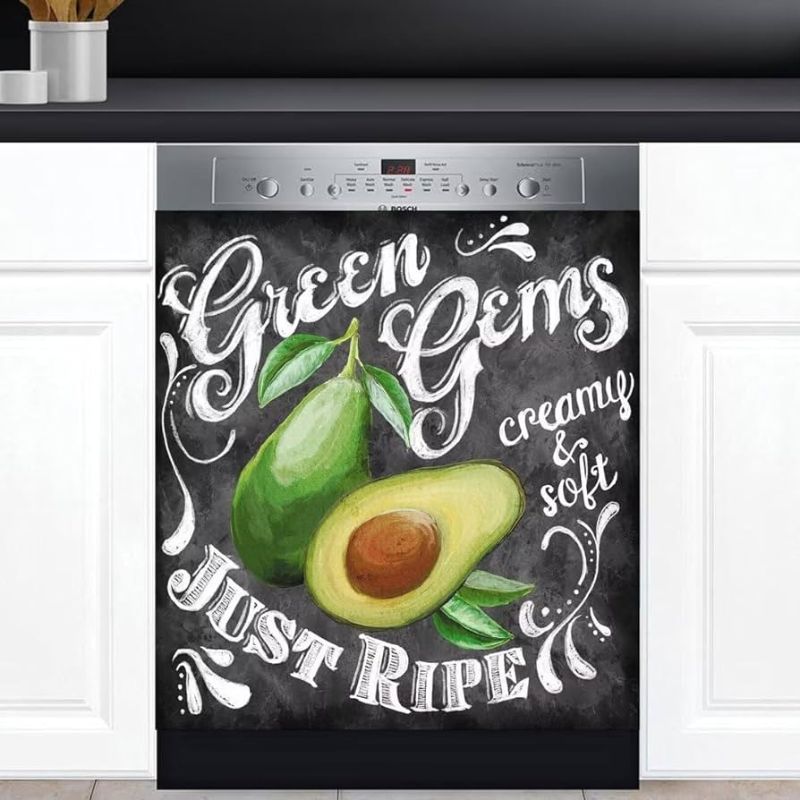 Photo 1 of Avocado Green Dishwasher Magnet Cover Front Door Black Farmhouse Cute Home Decorative Refrigerator Cover Magnetic Sheet Sticker Wash Machine Fridge Panel Decal for Kitchen Appliance 23x26 in