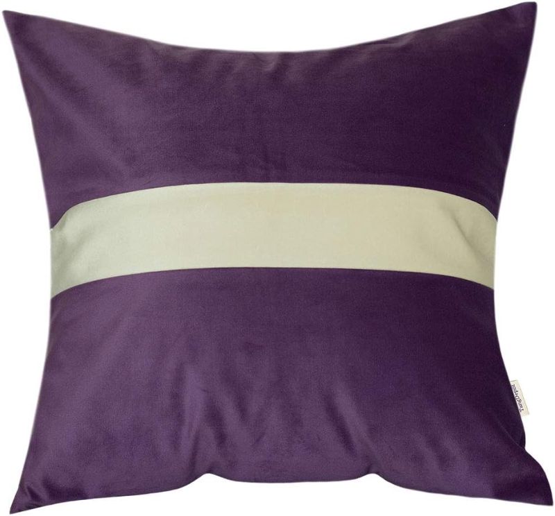 Photo 1 of TangDepot Set of 2 Hevey Velvet Decorative Throw Pillow Covers Cushion Covers, Cream White Striped, Super Soft, Indoor/Outdoor, Lumbar Pillow Shells, Pillowcases - (12x20 Inch 2 Pieces, Purple)