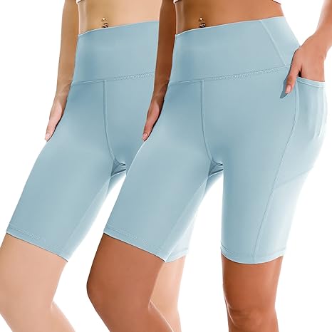 Photo 1 of 2 PACK APEXUP Workout Shorts, 8" Biker Shorts Women High Waist, Spandex Yoga Shorts with Side & Inner Pockets
