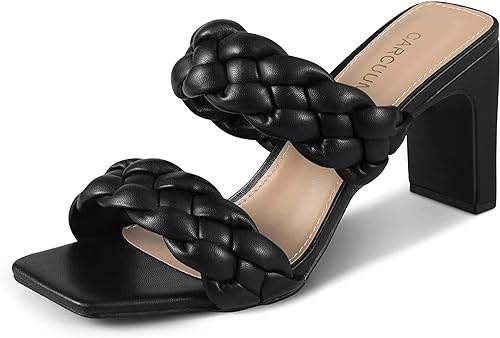 Photo 1 of Carcuume Women's Square Toe Two Strap Open Toe Block Heels Sandals Slip On Shoes SIZE 7
