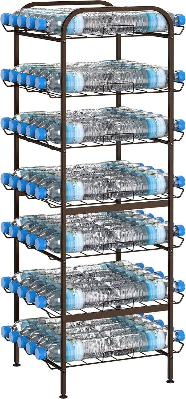 Photo 1 of 7 Tier Water Bottle Organizer Freestanding Water Bottle Storage Rack Metal Water Bottle Stand Holder for Kitchen Pantry Home Party Large Storage Rustic Brown Rustic Brown 7-tier