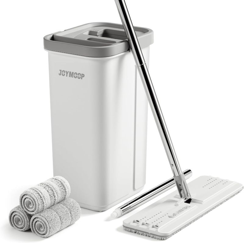 Photo 1 of JOYMOOP Mop and Bucket with Wringer Set, Hands Free Flat Floor Mop and Bucket, 60" Mop with 3 Reusable Microfiber Pads, Wet and Dry Use, Floor Cleaning System 