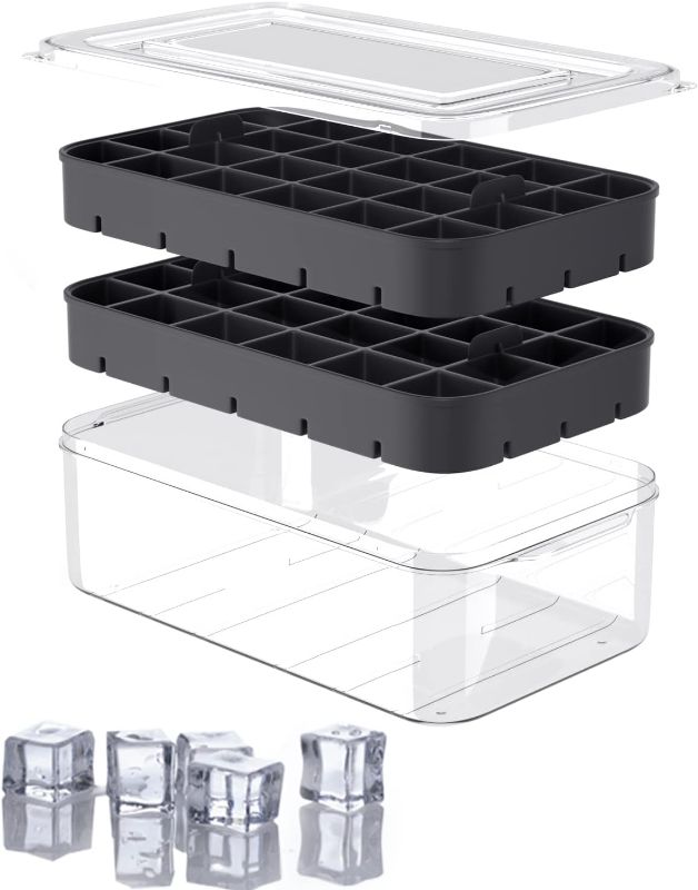 Photo 1 of Ice Cube Tray with Lid and Bin, ROTTAY Ice Trays for Freezer, Easy-release 48 Small Nugget Silicone Ice maker with Ice Bucket, Ice Cube Storage Container Set for Chilled Drink and Smoothie, Black
