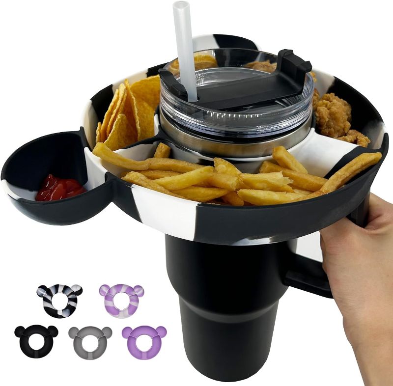 Photo 1 of Snack Bowl for Stanley 40oz Tumbler with Handle, Tumbler Snack Tray for Stanley Cup Accessories, Snack Holder Ring Compatible with Stanley Cup, Reusable Food-Grade Silicone Snack Bowl, BK-WH
