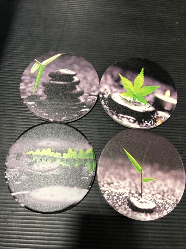 Photo 1 of 4 PCS Coasters for Drinks, Absorbent Coasters Set Round Ceramic Table Coasters Set Decorative Coffee Cup Beverage Coasters Wine Beer Bar Coasters (Green Leaves)
