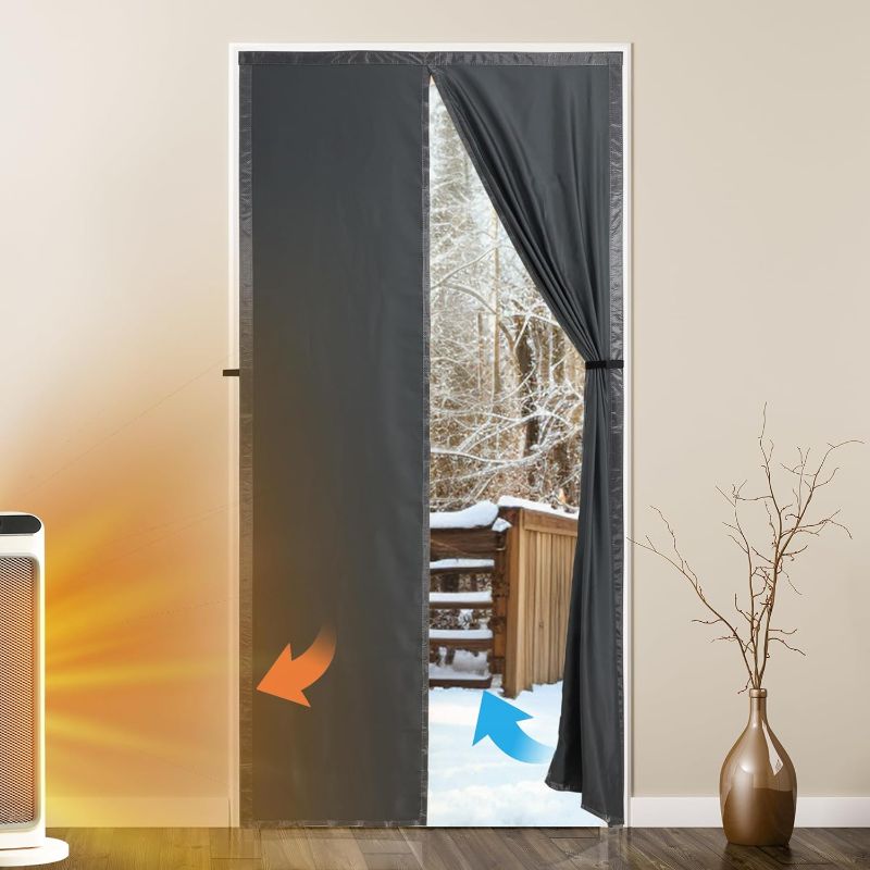 Photo 1 of Magnetic Thermal Insulated Door Curtain,Thicker Layered Fabric Self Closing Door Curtains,Temporary Door Thermal Curtains Keep Warm Winter&Cool Summer,Privacy Barn Door Draft Stopper Cover
