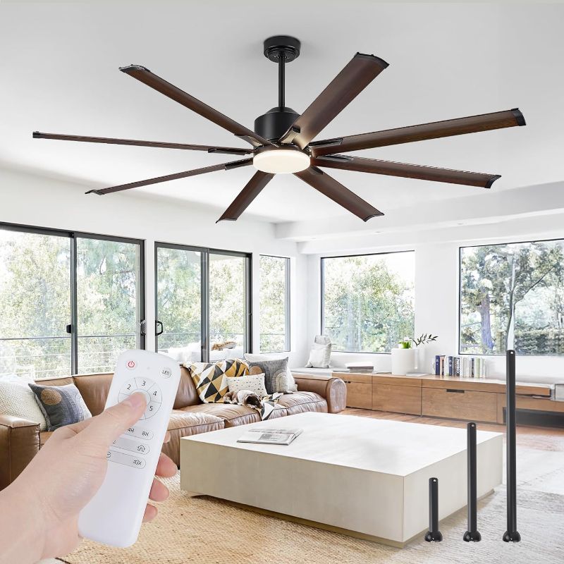 Photo 1 of 72 inch Aluminium Blade Ceiling Fans with Lights and Remote, Outdoor Ceiling Fans for Patio Living Room with Quiet DC Motor, 6 Speed Reversible, 3 CCT, Brown Famrhouse Ceiling Fan, 8 Blades
