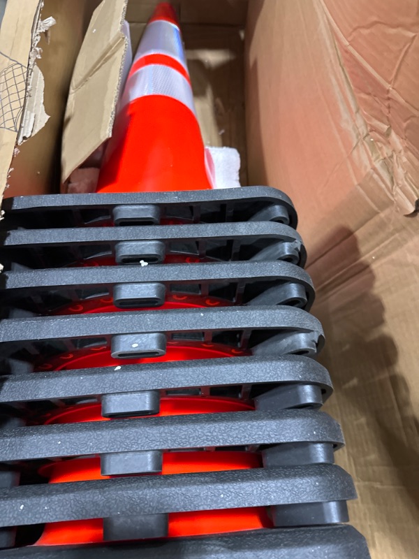 Photo 2 of (8 Cones) BESEA 28” inch Orange PVC Traffic Cones, Black Base Construction Road Parking Cone Structurally Stable Wearproof (28" Height) 01_28"(8 Cones)