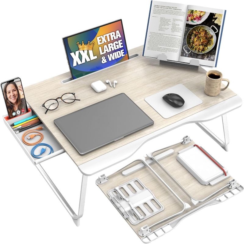 Photo 1 of Cooper Mega Table Plus - Premium XXL 26x19in Extra Large Lap Desk w/Book Stand | Multifunctional Folding Laptop Stand for Bed, Laptop Desk for Bed, Laptop Bed Tray, Floor Desk (White Oak)
