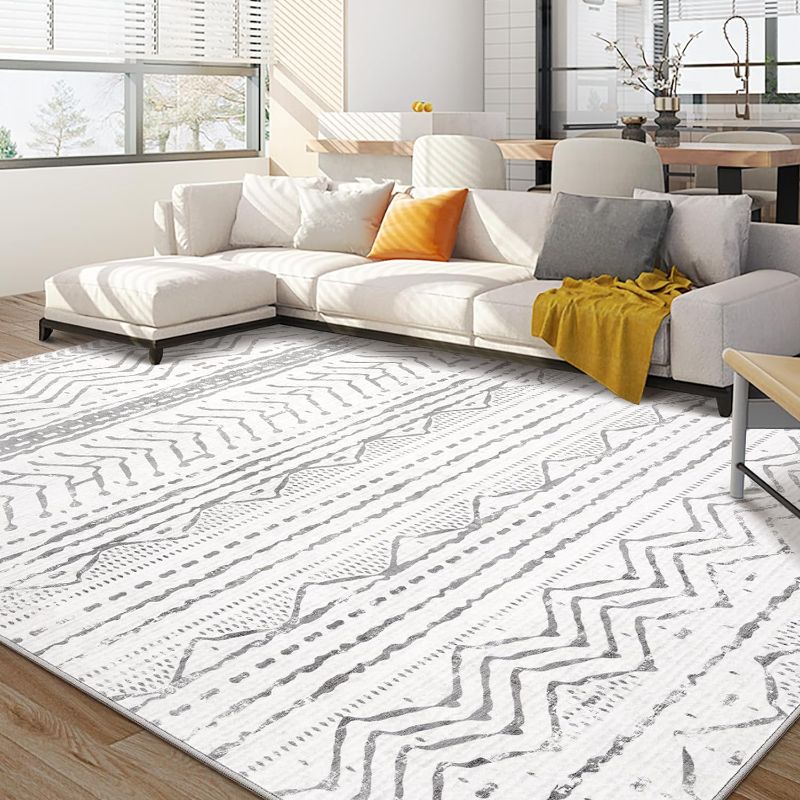 Photo 1 of Area Rug Living Room Rugs: 8x10 Large Soft Machine Washable Boho Moroccan Farmhouse Neutral Stain Resistant Indoor Floor Rug Carpet for Bedroom Under Dining Table Home Office House Decor - Grey
