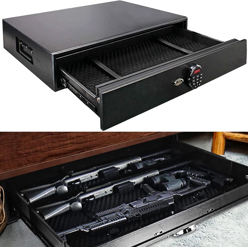 Photo 1 of Under Bed Safe, Rapid Heavy Duty Gun Safe for Long Guns, Rifle, Shotguns, Pistols, Drawer Safe Firearm Case Box - Keypad/Key Access,Silent Mode
