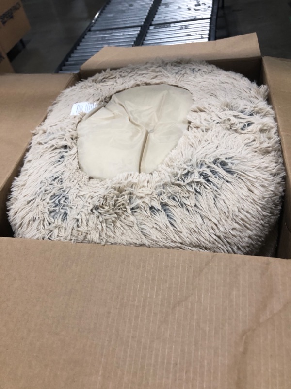 Photo 2 of Best Friends by Sheri The Original Calming Donut Cat and Dog Bed in Shag Fur Taupe, Small 23x23 Small 23" x 23" Bed Only Shag Taupe