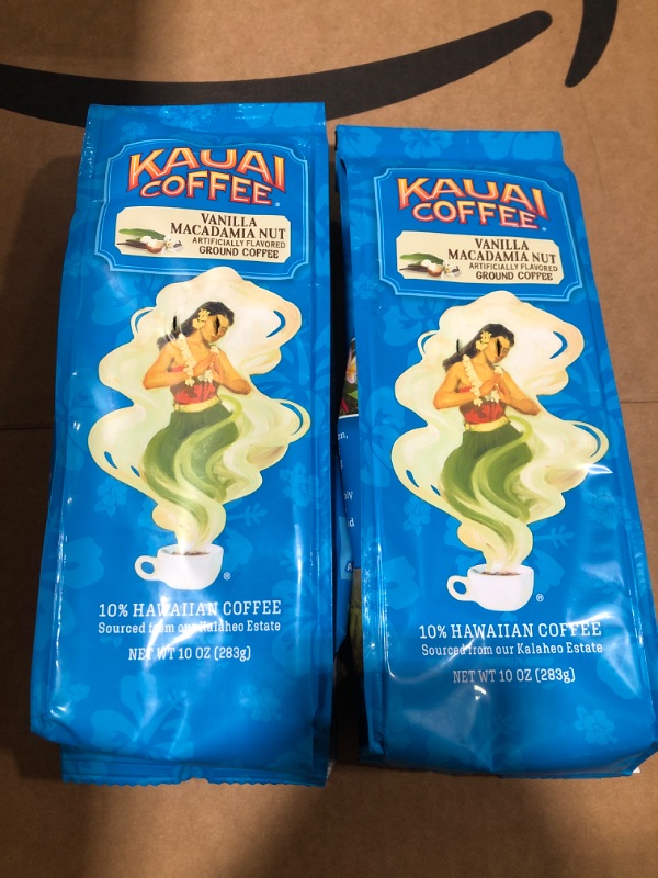 Photo 2 of 2 Pack Kauai Hawaiian Ground Coffee, Vanilla Macadamia Nut Flavor (10 oz Bag) - 10% Hawaiian Coffee from Hawaii's Largest Coffee Grower - Bold, Rich Blend Vanilla Macadamia Nut 10 Ounce (Pack of 2)