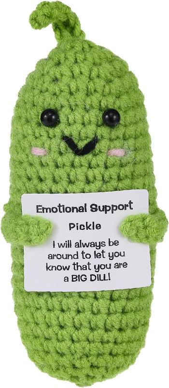 Photo 1 of Letken Funny Positive Pickle Home Decorations Crochet Gifts Encouragement Birthday Gifts, Christmas Stocking Stuffers (Green Pickle)
