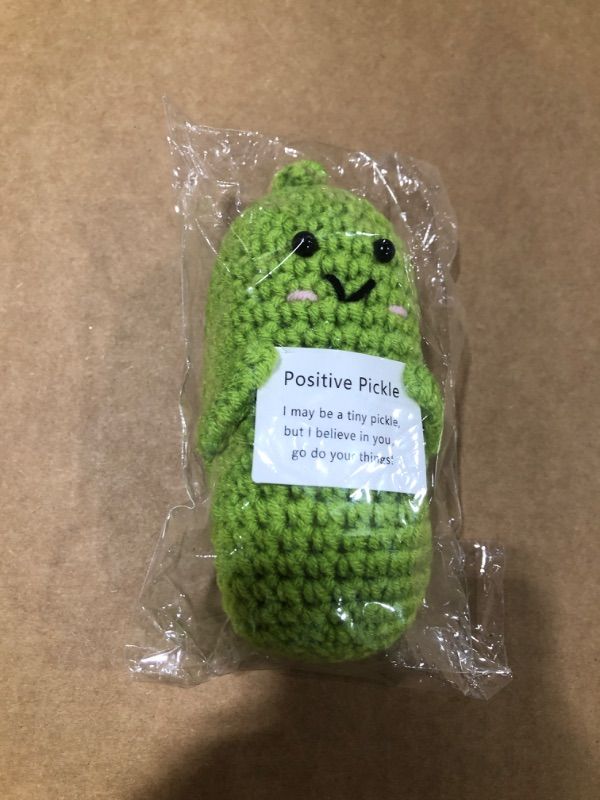 Photo 2 of Letken Funny Positive Pickle Home Decorations Crochet Gifts Encouragement Birthday Gifts, Christmas Stocking Stuffers (Green Pickle)
