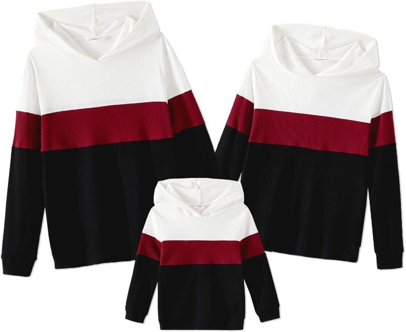 Photo 1 of PATPAT Family Matching Hoodies White Red Black Colorblock Pull Over Sweatshirts
