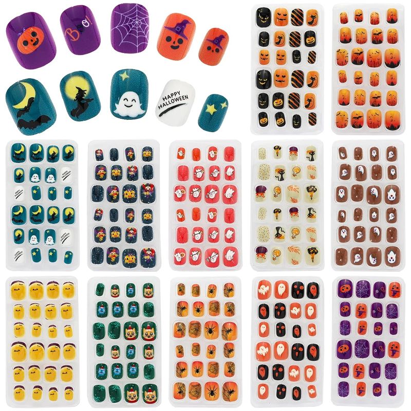 Photo 1 of SUBANG 288 Pieces Horrible Nails Children False Nails Girls Press on Pre-glue Full Cover Artificial Fake Nails Cute Short Nail Tip Kit for Children Little Girls Nail Art Decoration
