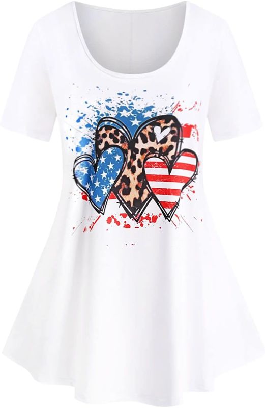 Photo 1 of Rosegal Plus Size Curve Patriotic American Flag Heart 3D Print Graphic Tee
1x