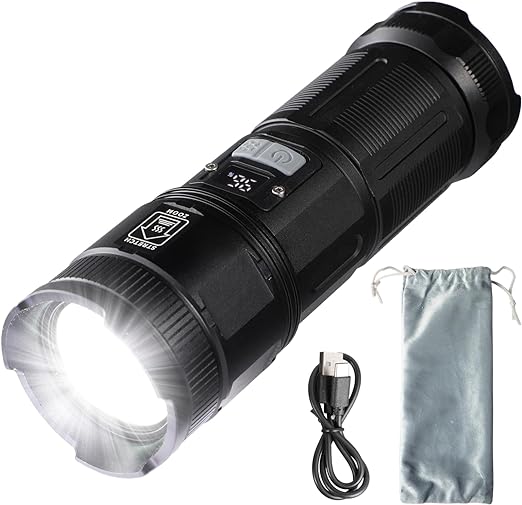 Photo 1 of Rechargeable High Lumens LED Flashlight, 3500Lm Super Bright Flashlight, 5 Modes 3280Ft Zoomable LED Flashlight with COB Taillight, IP44 Outdoor Flashlight for Camping, Hiking, Emergency Power Bank