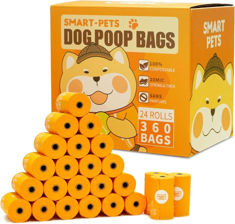 Photo 1 of 100% Certified Home Compostable Dog Poop Bags - EN 13432 Compliant Dog Waste Bags -360 Bags- 24x Rolls of Plant Based Compostable Poop Bags -Thick Doggie Poop Bags?Orange?
